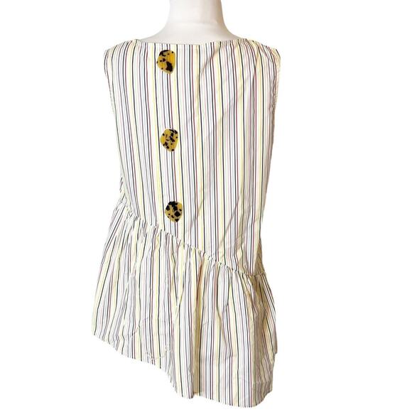Crosby by Mollie Burch striped asymmetrical top tortoise button back sz M - Picture 2 of 8